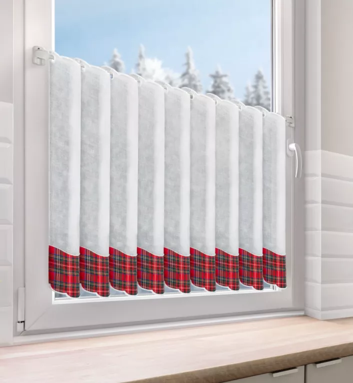 Tkanina firanowa zazdrostka z motywem świątecznej kraty  Eurofirany