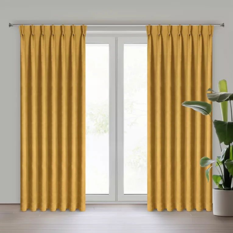 Zasłona musztardowa z tkaniny welurowej 360x220 cm szerokość po zmarszczeniu flex 1:2 Dora Eurofirany