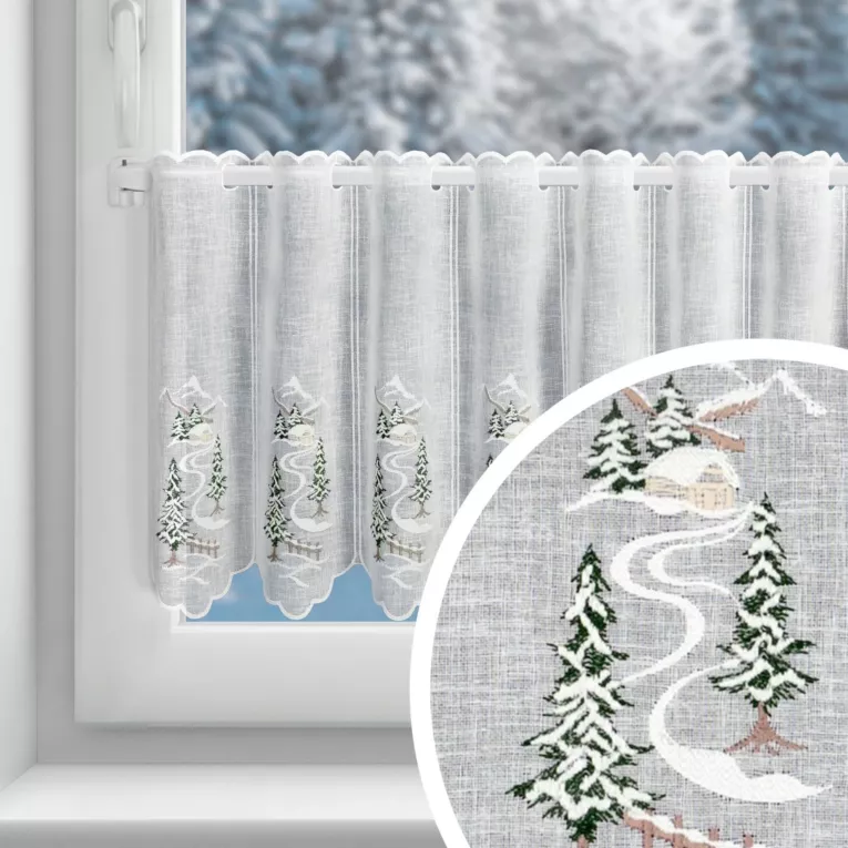 Tkanina firanowa zazdrostka z świątecznym haftem