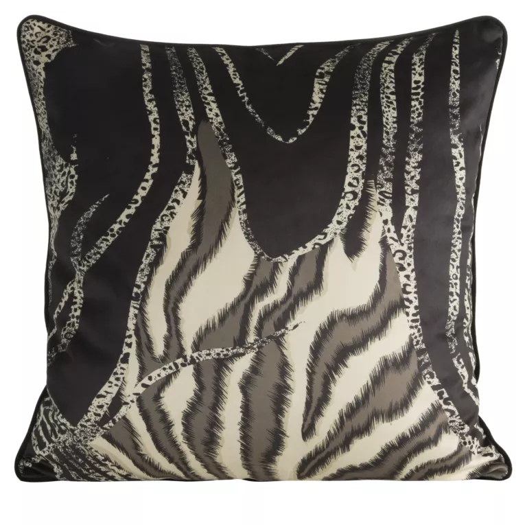 Poszewka na poduszkę 60x60 cm welwetowa z designerskim nadrukiem i wypustką na brzegach czarno, beżowa MING 14 A EVA MINGE Eurofirany