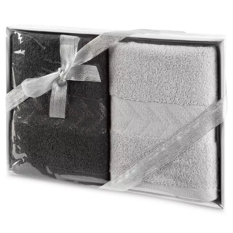 Zestaw ręczników bawełnianych 2 szt 50x90 cm kolor srebrny, stalowy 450 g/m2 GLOW Eurofirany