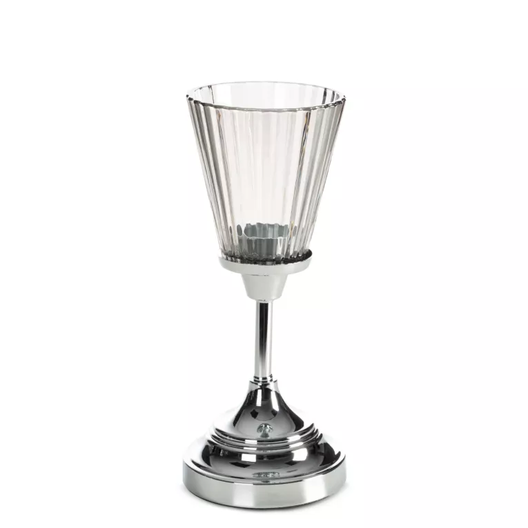 Świecznik dekoracyjny srebrno, grafitowy z szlanym złobionym kielichem średnica 12x26 cm ELIANI Eurofirany