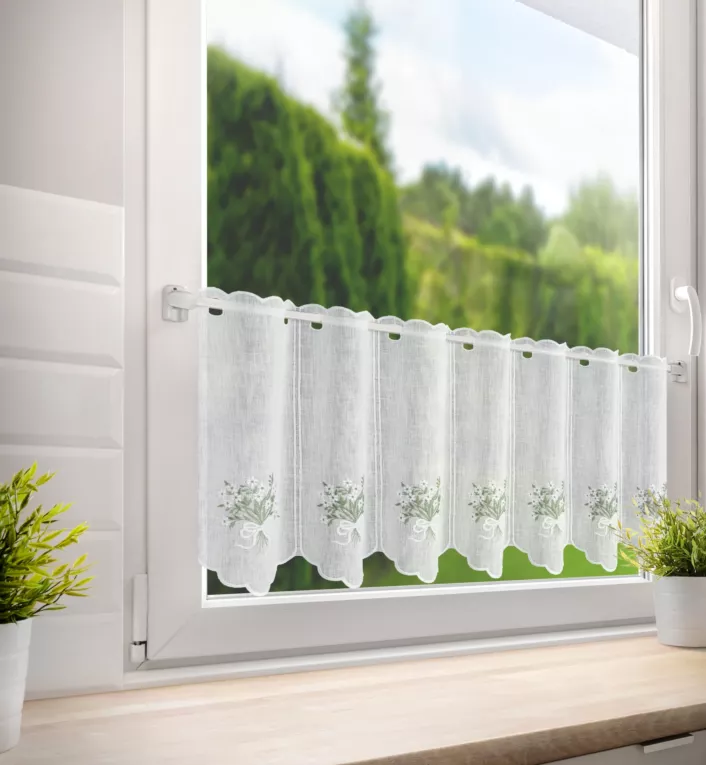 Tkanina firanowa zazdrostka zdobiona haftem drobnych kwiatów Eurofirany