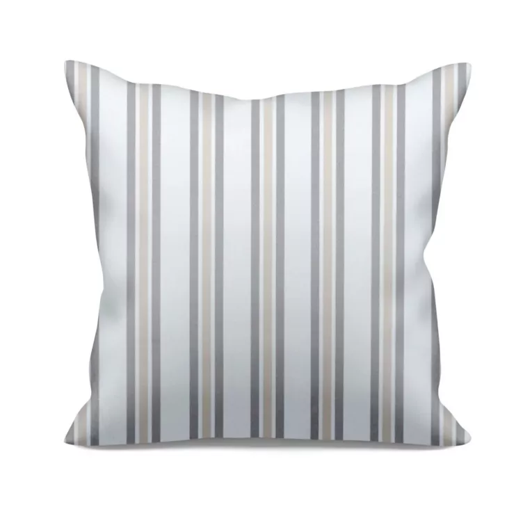 Poszewka szyta kremowo grafitowa z tkaniny o naturalnym splocie z nadrukowanym wzorem w pasy