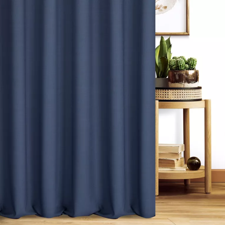 Zasłona szyta na taśmie fala granatowa z ekologicznej tkaniny o naturalnym splocie