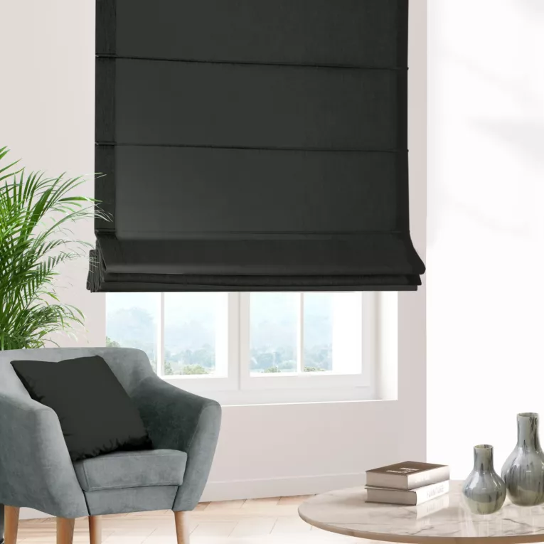 Roleta rzymska IVANA grafitowa z tkaniny o naturalnym charakterze z lnianym splotem