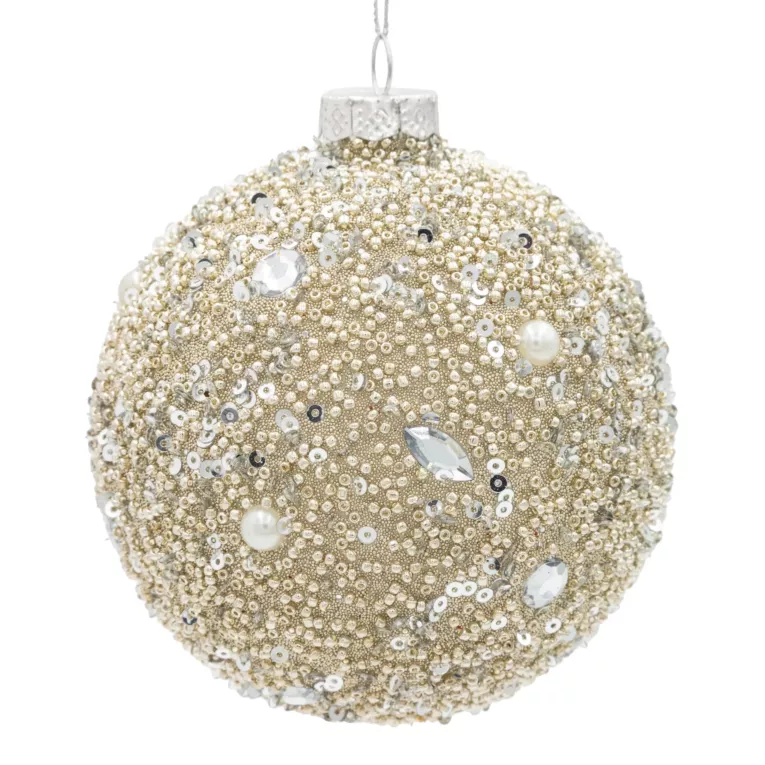 Klasyczna bombka choinkowa ręcznie zdobiona obsypana kryształkami Eurofirany