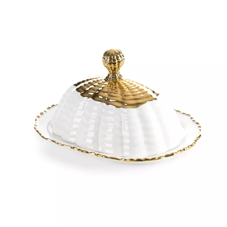 Pojemnik dekoracyjny biało, złoty z dekoracyjnym tłoczeniem 16x11x10 cm ESTER Eurofirany