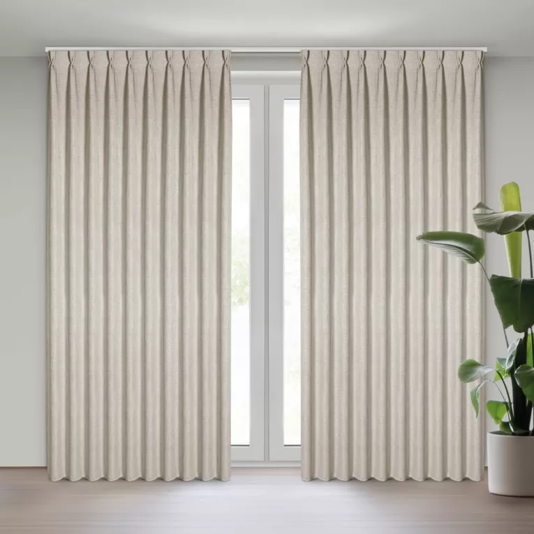 Zasłona beżowa o płóciennym splocie z efektem melanżu 125x270 cm system flex - JULA Eurofirany