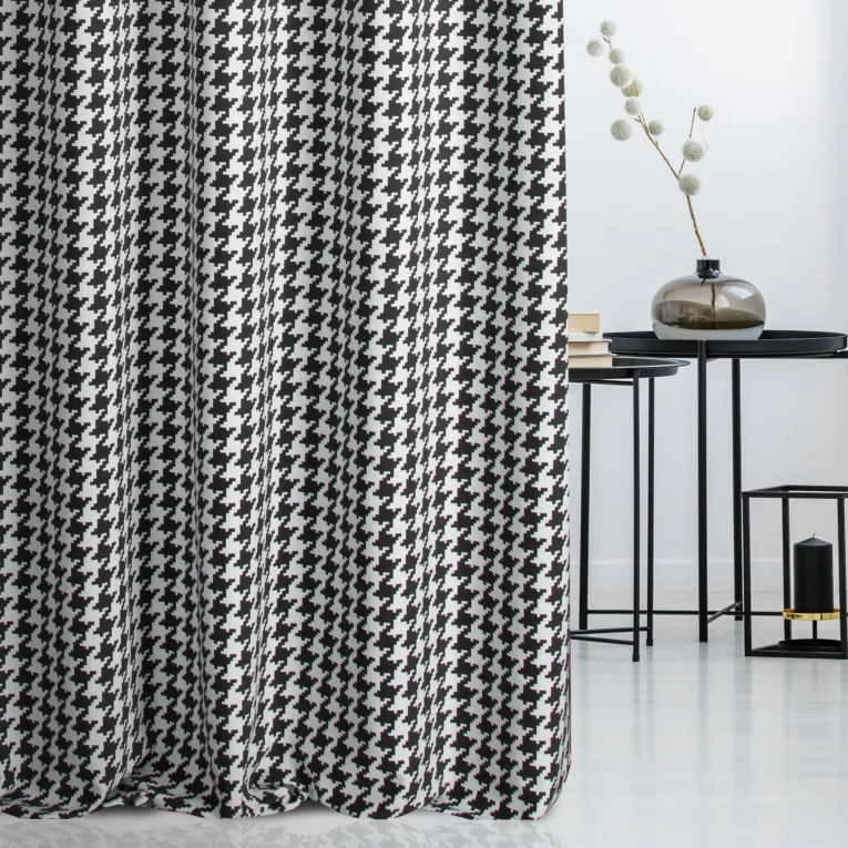 Tkanina zasłonowa miękka w dotyku z nadrukiem w pepitkę Eurofirany