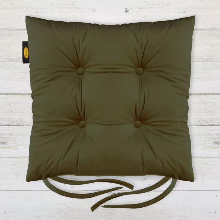 Poduszka na krzesło dwustronna 40 x 40 x 8 cm welwetowa ciemnooliwkowa Eurofirany