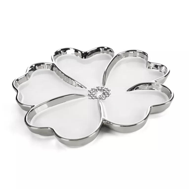 Patera dekoracyjna biało, srebrna w formie stylizowanego kwiatu 33x3 cm NEFRE Eurofirany