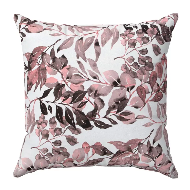 Poszewka szyta OTTAVIO biało ciemnoróżowa z miękkiej tkaniny typu blackout drukowanej w cieniowany wzór roślinny