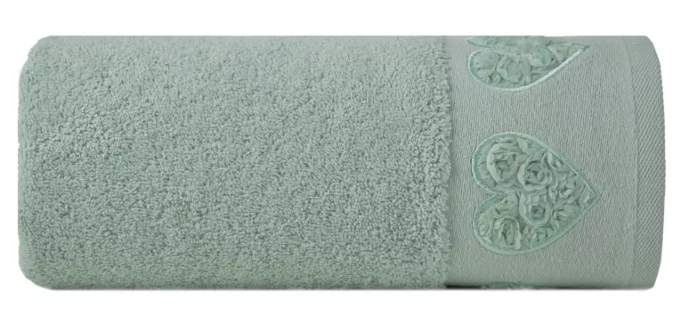 Ręcznik kąpielowy 50x90 cm bawełniany kolor miętowy z aplikacją serca na bordiurze 500 g/m2 KAMILA Eurofirany