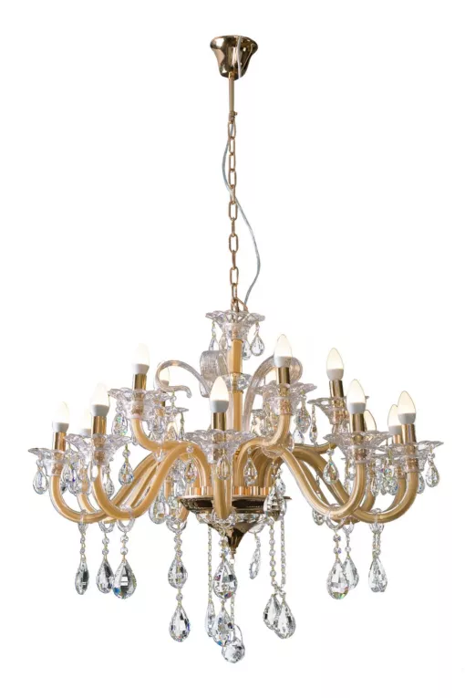 Lampa wisząca do salonu srebrna GLITTER piętnastoramienny żyrandol z kryształami Eurofirany