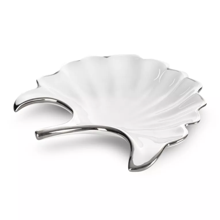 Patera ceramiczna biało-srebrna w kształcie liścia 21x20x4 cm ABBI Eurofirany