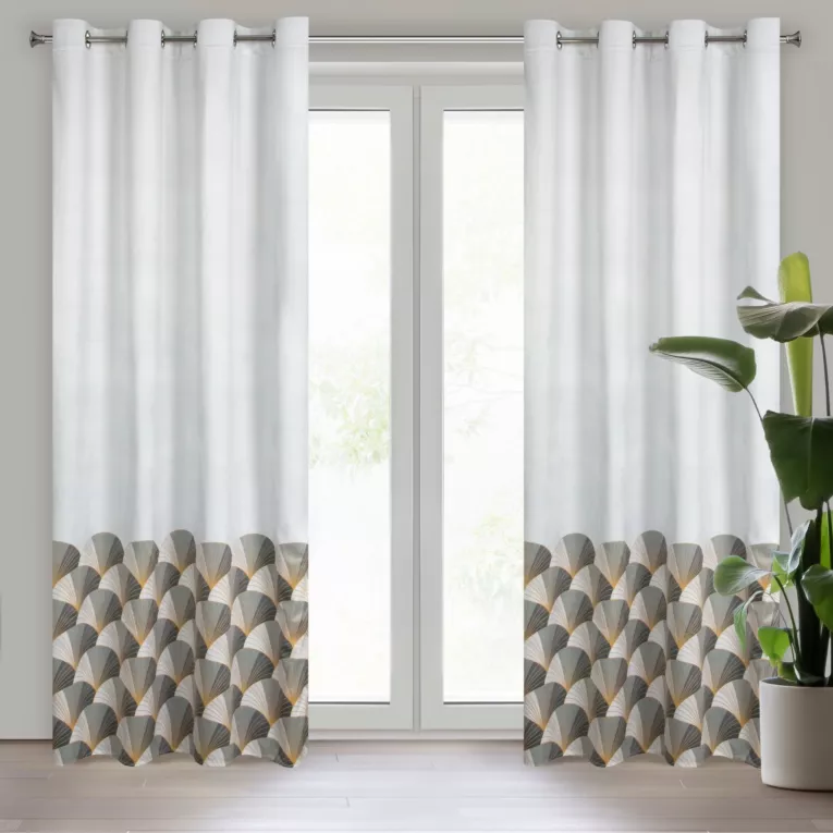 Zasłona biało, szara ze złotym wzorem z tkaniny welwetowej 140x250 przelotka GINA Design 91