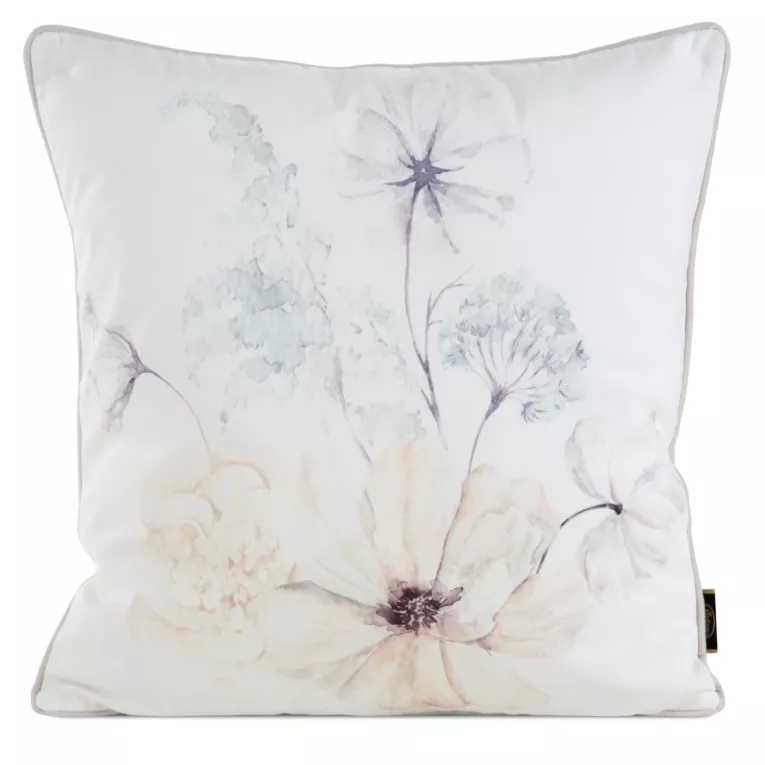 Poszewka na poduszkę 45x45 cm welwetowa, dwustronna z motywem kwiatów z wypustką na brzegach kremowo, beżowa VELVET 127 EUROFIRANY PREMIUM