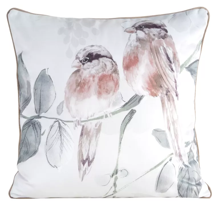 Poszewka na poduszkę dwustronna 60x60 cm welwetowa z motywem roślinnym z wypustką na brzegach zielono, beżowa EVITA EUROFIRANY PREMIUM