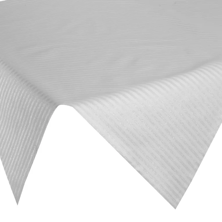 Obrus na stół srebrny 85x85 cm z żakardowej tkaniny FLASH w prążki przetykane srebrną nicią