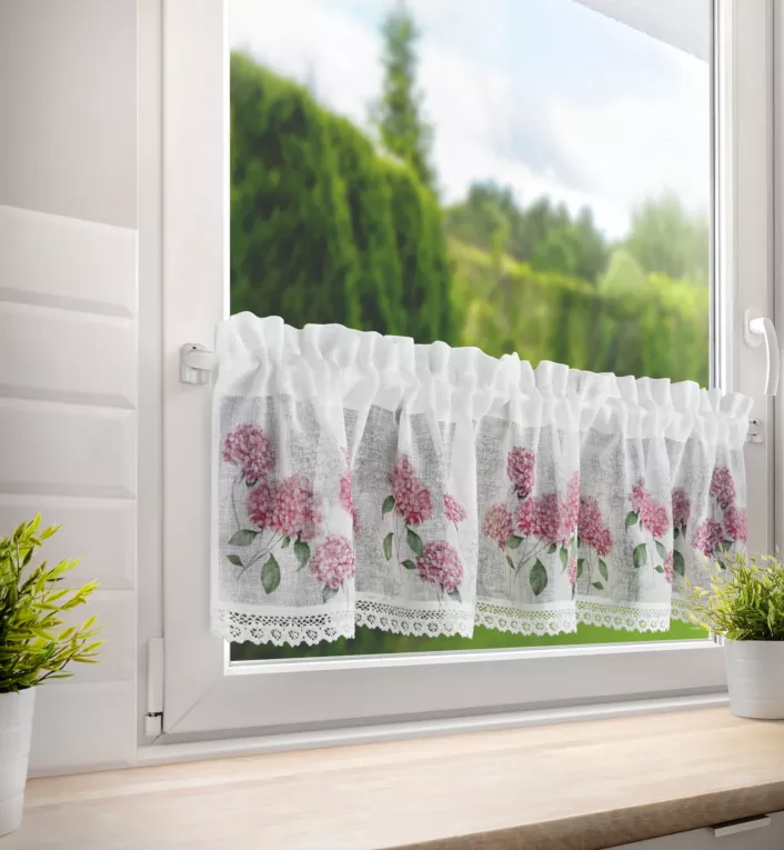 Mona biała zazdrostka z etaminy w stylu prowansalskim z koronką 150x30 cm na tunelu