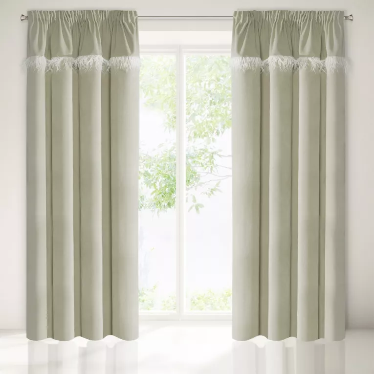 Zasłona beżowo-biała NILA z aplikacją z piór Eurofirany