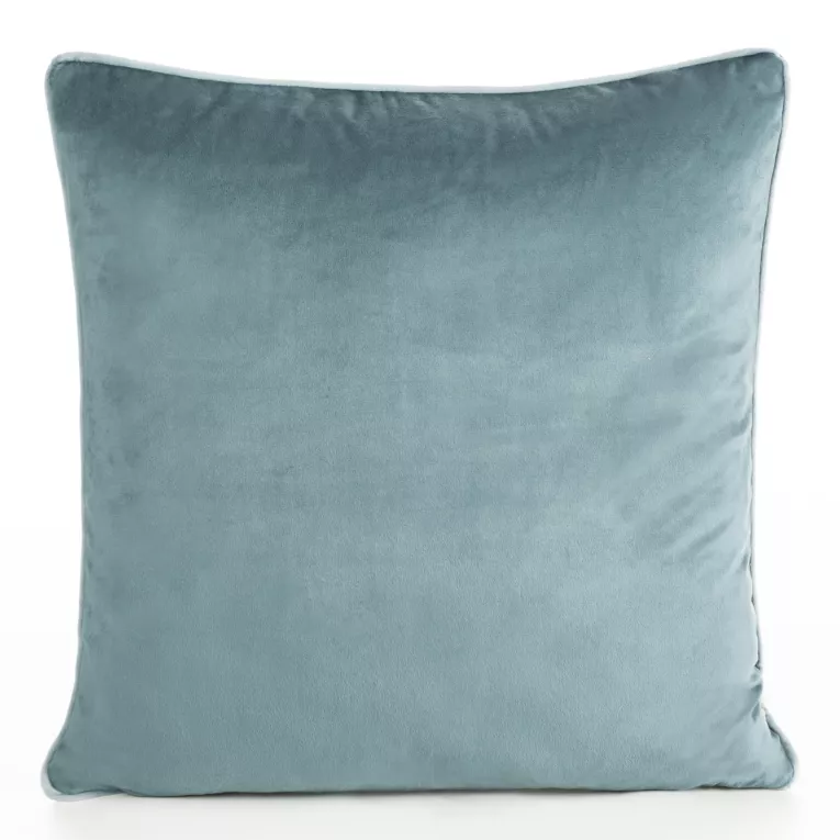 Poszewka na poduszkę 60x60 cm welwetowa o delikatnym połysku z ozdobną lamówką niebieska GAJA 2 Eurofirany