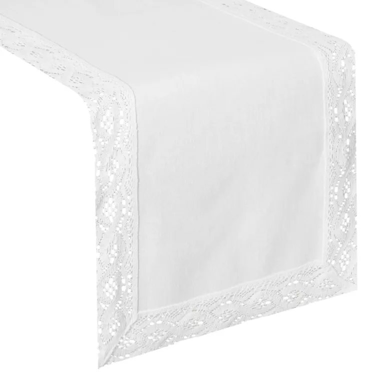 Bieżnik na stół 40x140 cm biały zdobiony koronką - SUSAN - Eurofirany