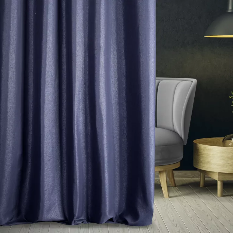 Zasłona szyta na flexach LUXOR granatowa z eleganckiej lśniącej tkaniny o drobnym splocie