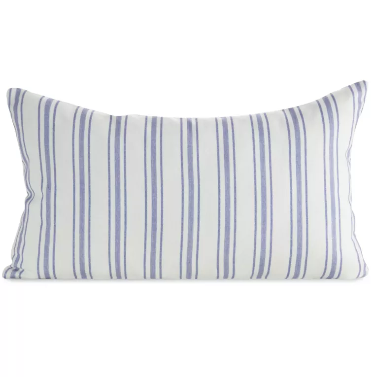 Poszewka na poduszkę 30x50 cm bawełniana z dodatkiem lnu kremowo, fioletowa zdobiona subtelnym nadrukiem pasów  LEN Eurofirany
