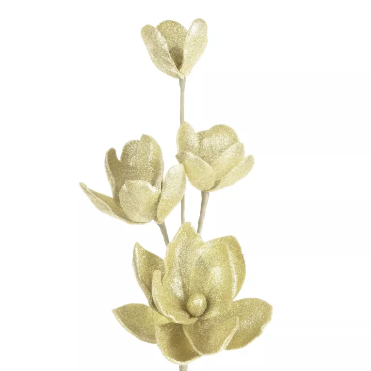 Kwiat sztuczny dekoracyjny z lśniącym brokatem szampański Eurofirany