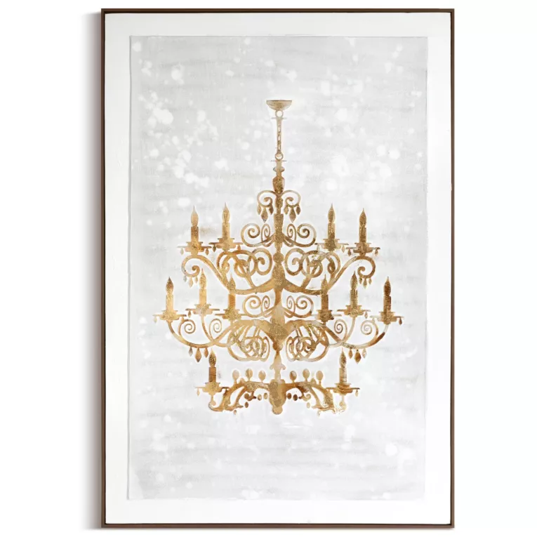 Obraz kremowo, brązowy z motywem dekoracyjnego  żyrandola, ręcznie malowany na płótnie oprawiony w ramę 82x122 cm Eurofirany