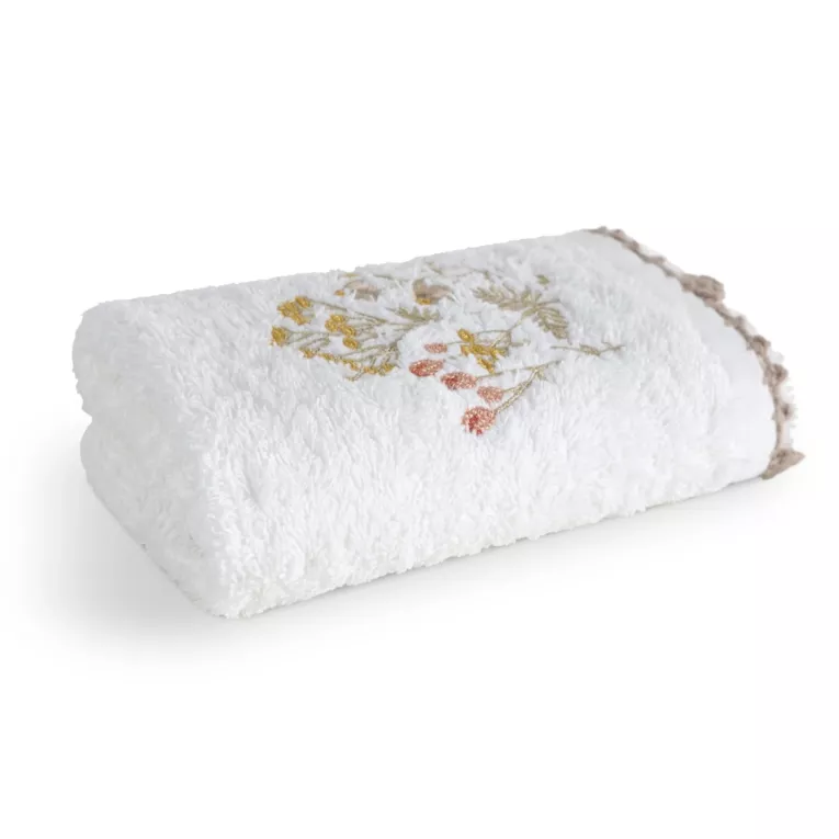 Ręcznik do rąk 30x50 cm bawełniany kolor biały z ozdobnym roślinnym haftem 480 g/m2 MELI Eurofirany