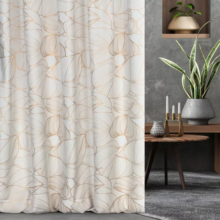 Zasłona szyta na taśmie fala naturalno złota z miękkiej tkaniny welwetowej ze złotym nadrukiem