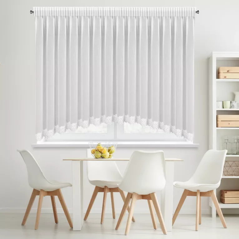 Firana biala łuk z etaminy zdobiona koronką 400x160 cm taśma - HESTIA Eurofirany