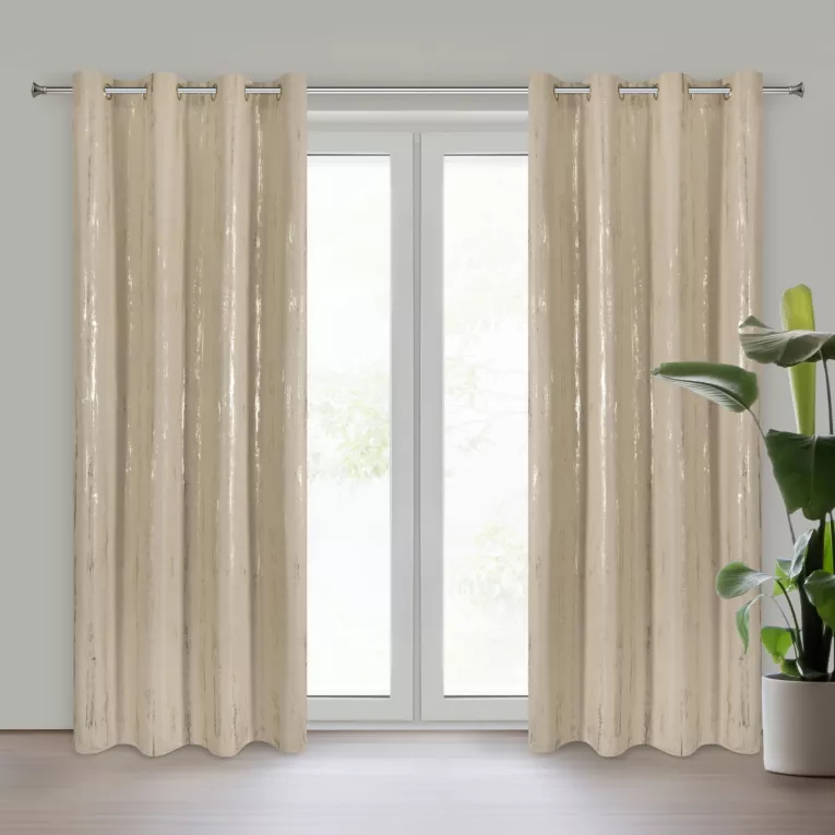 Zasłona beżowo, szampańska zdobiona błyszczącym nadrukiem 140x250 cm przelotka LIBI Eurofirany