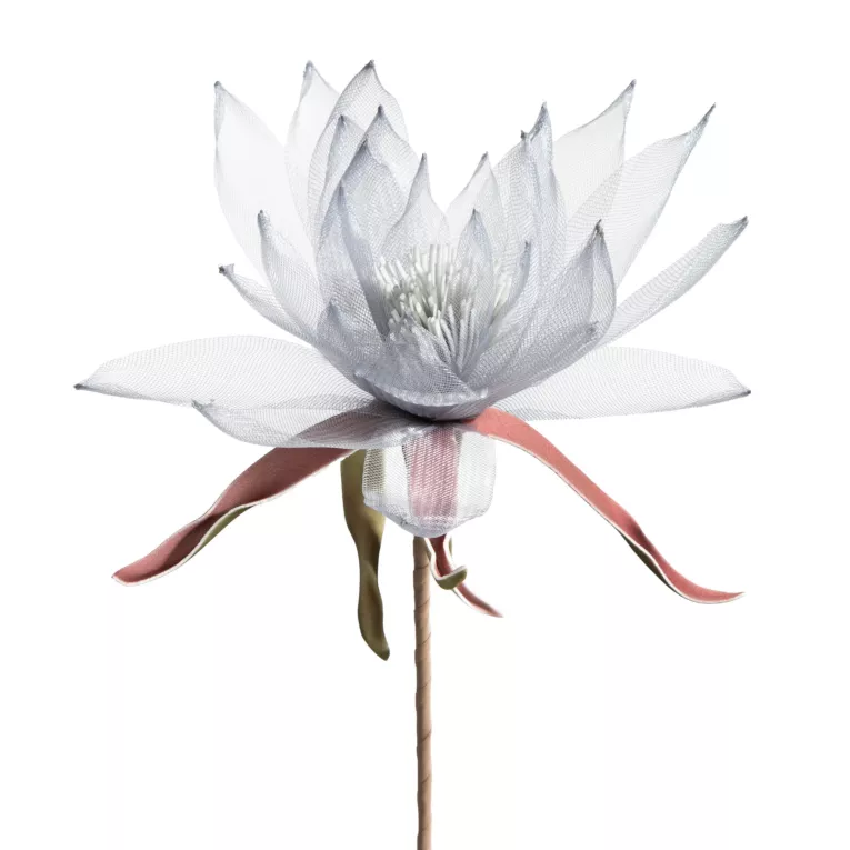 Kwiat sztuczny popielaty wykonany z organzy 90 cm Eurofirany