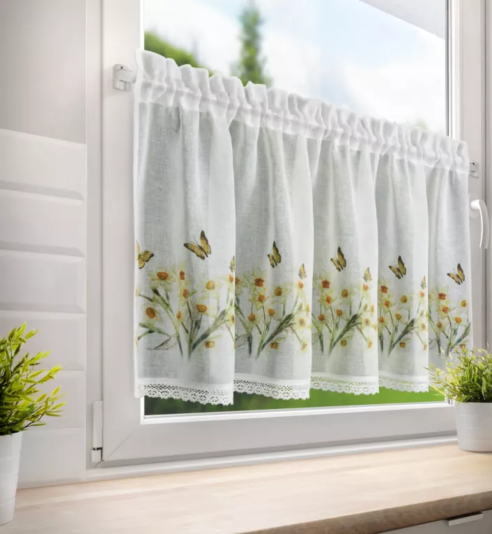 Zazdrostka FLORA zdobiona nadrukiem kwiatów oraz koronki Eurofirany