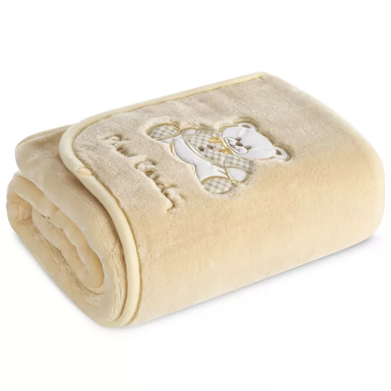 Koc - otulacz dziecięcy 80x90 cm beżowy z uroczą aplikacja misia BABY 6 Pierre Cardin Eurofirany