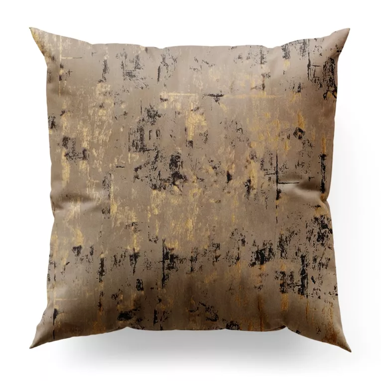 Poszewka szyta beżowo złocista z tkaniny welwetowej zdobionej połyskującym drukiem