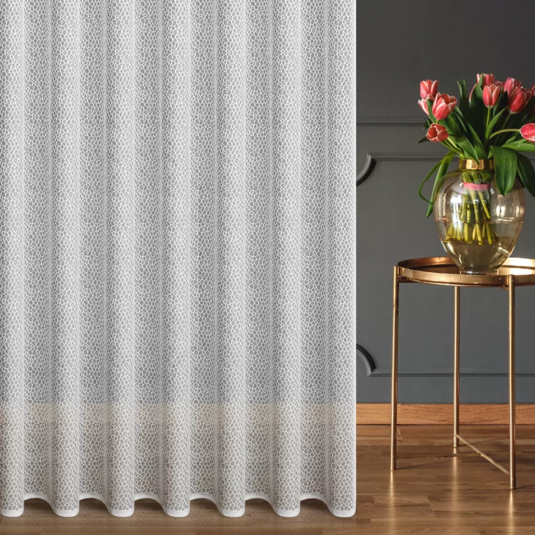 Firana szyta na taśmie fala biała z żakardowej tkaniny w geometryczny wzór