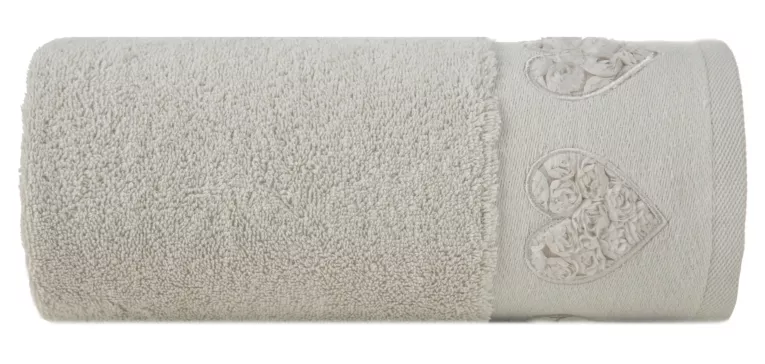 Ręcznik kąpielowy 70X140 cm bawełniany kolor szary z aplikacją serca na bordiurze 500 g/m2 KAMILA Eurofirany