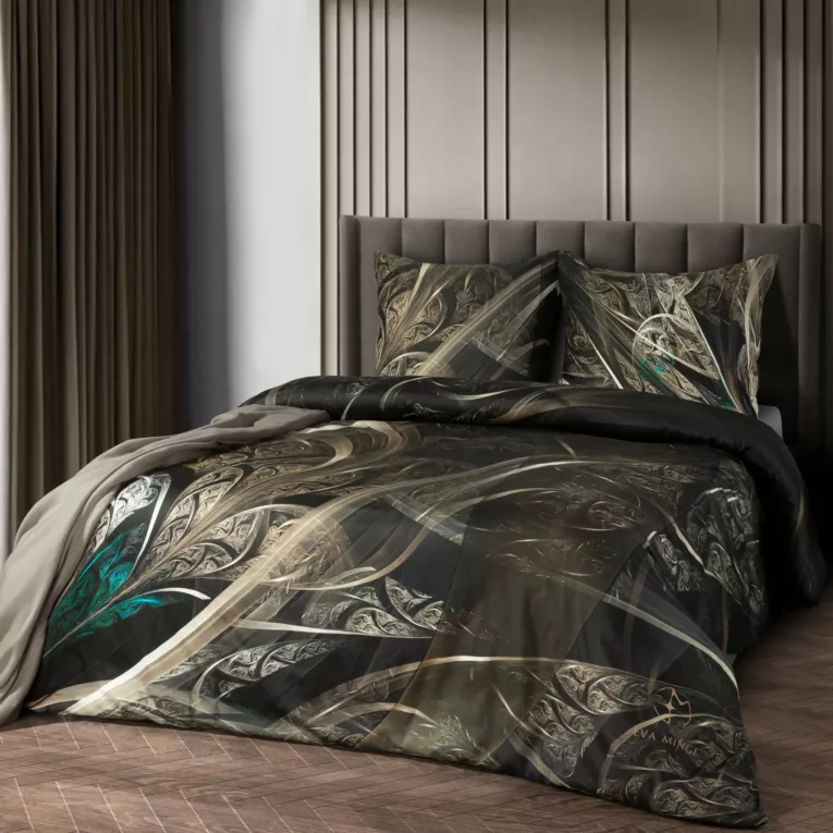 Pościel 160x200 cm z makosatyny bawełnianej kolor  czarny, złoty z wzorem designerskim SOREIA Eva Minge Eurofirany