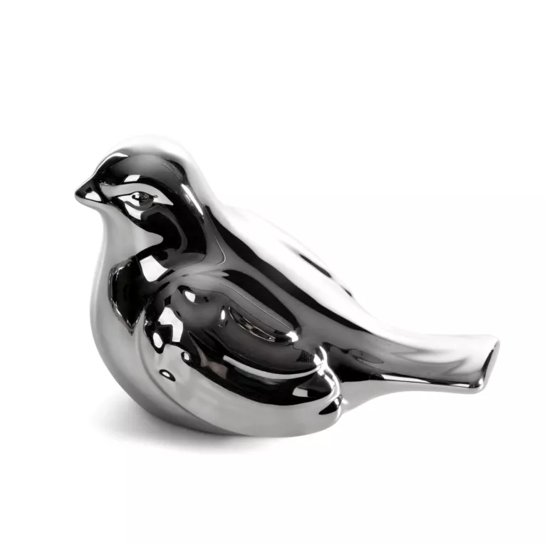 Figurka dekoracyjna ptaszek srebrna o wysokim połysku 13x8x9 cm FABIO Eurofirany