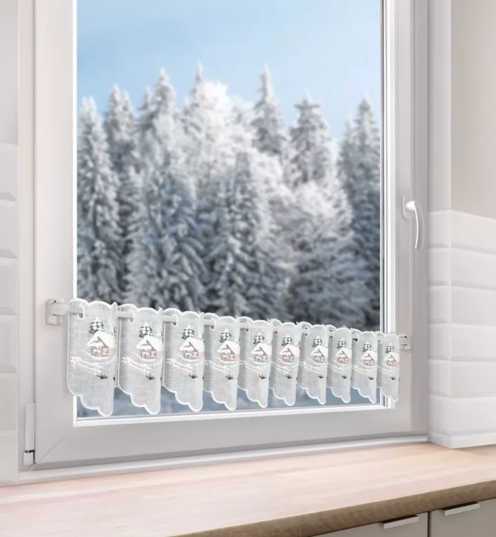 Tkanina firanowa zazdrostka ze świątecznym haftem