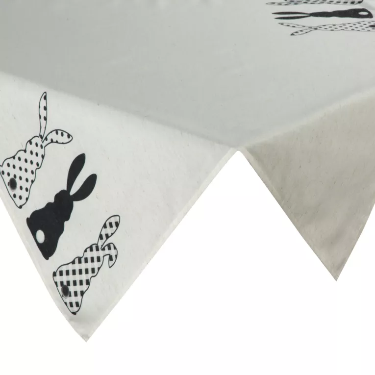 Bieżnik na stół 85x85 cm welwetowy WIOSNA zdobiony nadrukiem siedzących zajączków