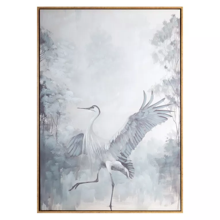 Obraz kremowo, jasnopopielaty ręcznie malowany na płótnie ptak 60x90 cm Eurofirany