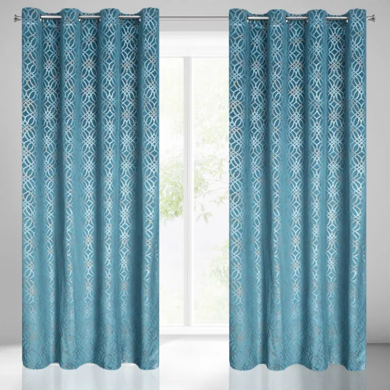 Zasłona niebieska z wytłaczanym wzorem, welwetowa 140x250 cm przelotka ARETA Eurofirany