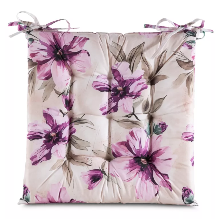 Poduszka na krzesło 40 x 40 x 5 cm wodoodporna kremowo, różowa zdobione roślinnym wzorem GARDEN Eurofirany