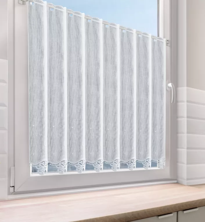 Tkanina firanowa zazdrostka z ażurowym haftem świątecznym w formie dzwoneczków Eurofirany